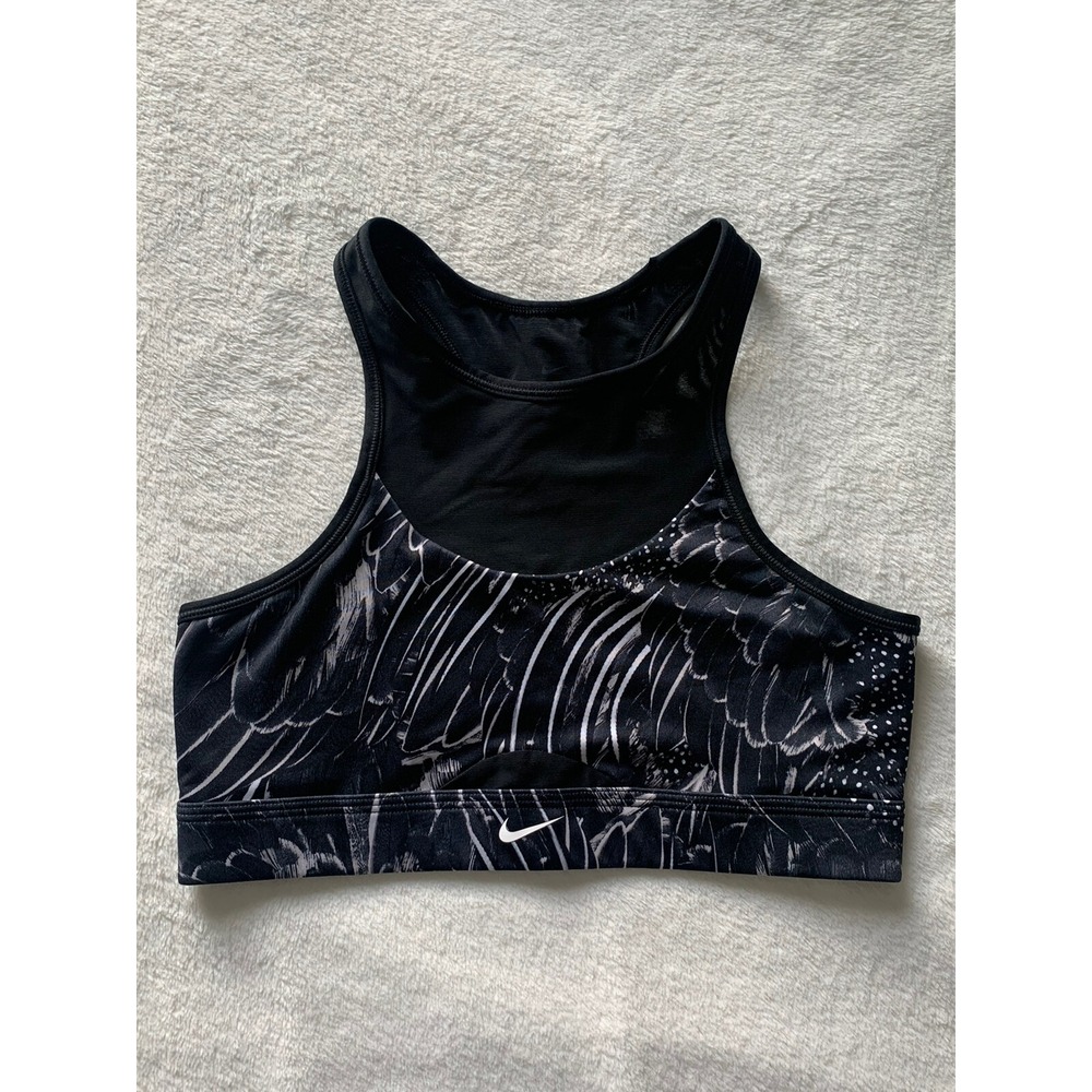 Nike Dri-Fit Swoosh Feather Womens Black Size M Sports Bra 928887-027 Racerback